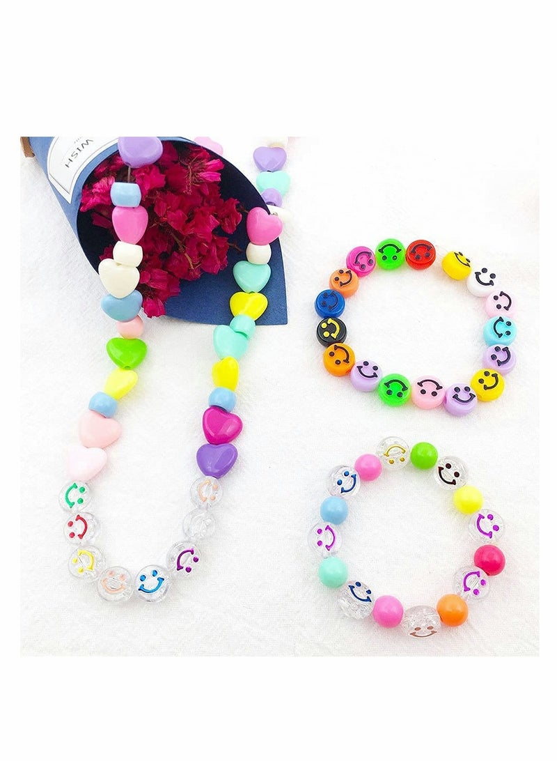 Excefore Smiley Face Beads Kit, 300 Pcs 15 Colors Mixed Smiley Heishi Preppy Flat Round Beads with Crystal String, for Jewelry Making Bracelet Earring Necklace DIY Craft Supplies Hair Accessories - Image 5