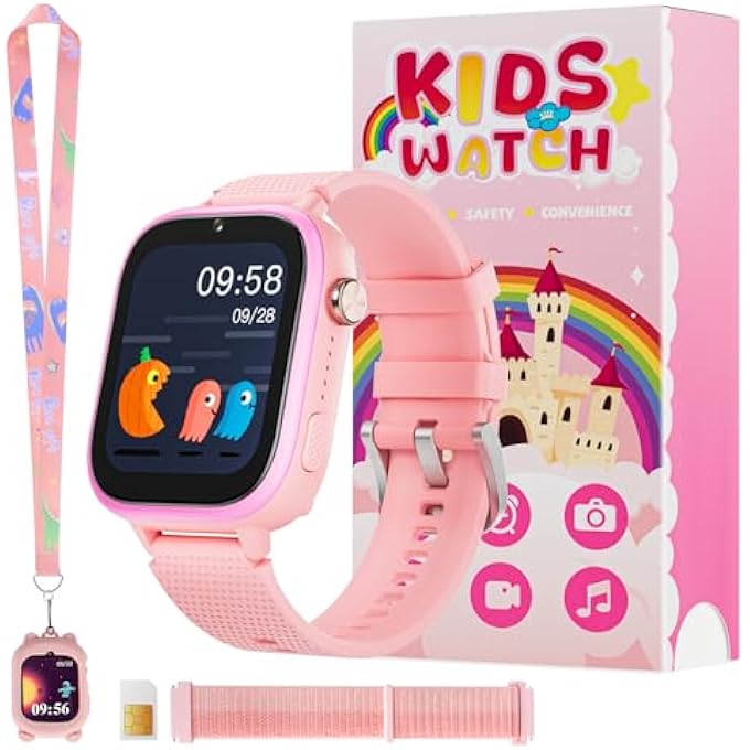 rayihni 4G Kids Smart Watch, 15 Exciting Games, Two-Way Calling Feature, Sos Emergency Call Button Ideal For Kids Aged 3-12, For Boys & Girls (Pink) - Image 2