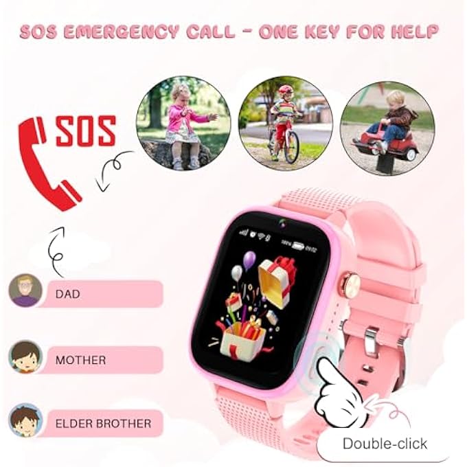 rayihni 4G Kids Smart Watch, 15 Exciting Games, Two-Way Calling Feature, Sos Emergency Call Button Ideal For Kids Aged 3-12, For Boys & Girls (Pink) - Image 4