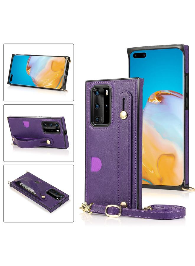 Zaboon Case For Huawei P40 Pro Wrist Strap PU+TPU Shockproof Protective Case with Crossbody Lanyard & Holder & Card Slot - Image 1