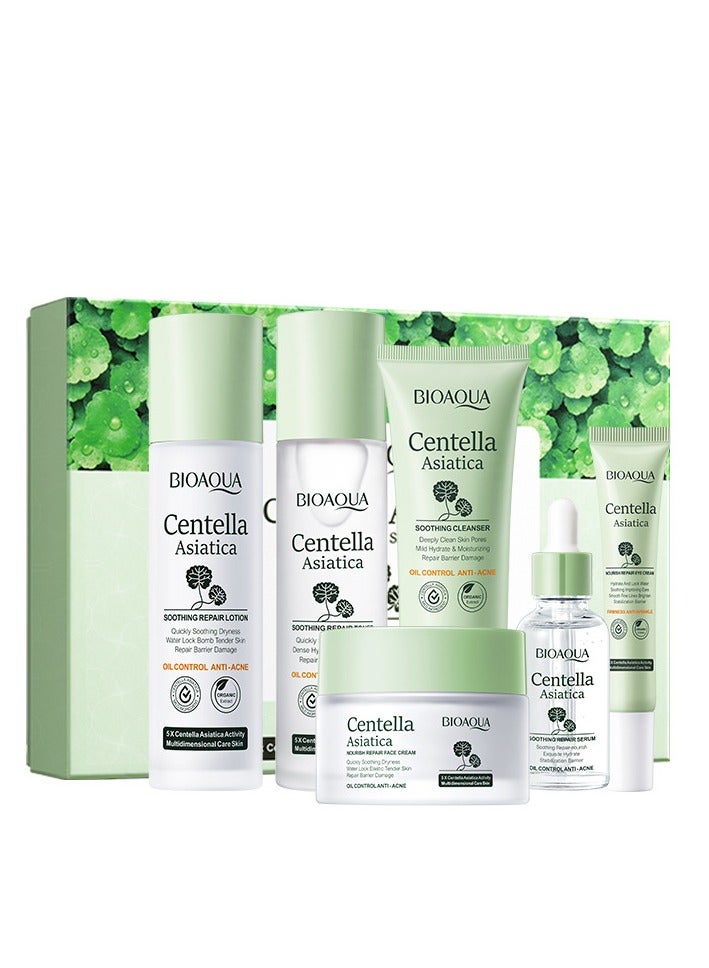 BIOAOUA Centella Asiatica Daily Skincare Set - Cleanser, Toner, Serum, Lotion, Eye Cream & Face Cream - Hydrating, Soothing, Moisturizing for All Skin Types - Natural Botanical Formula - 6-Piece Kit - Image 1