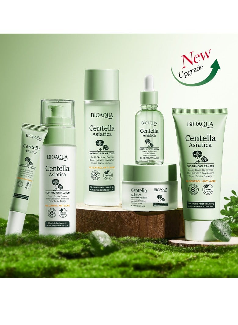 BIOAOUA Centella Asiatica Daily Skincare Set - Cleanser, Toner, Serum, Lotion, Eye Cream & Face Cream - Hydrating, Soothing, Moisturizing for All Skin Types - Natural Botanical Formula - 6-Piece Kit - Image 2
