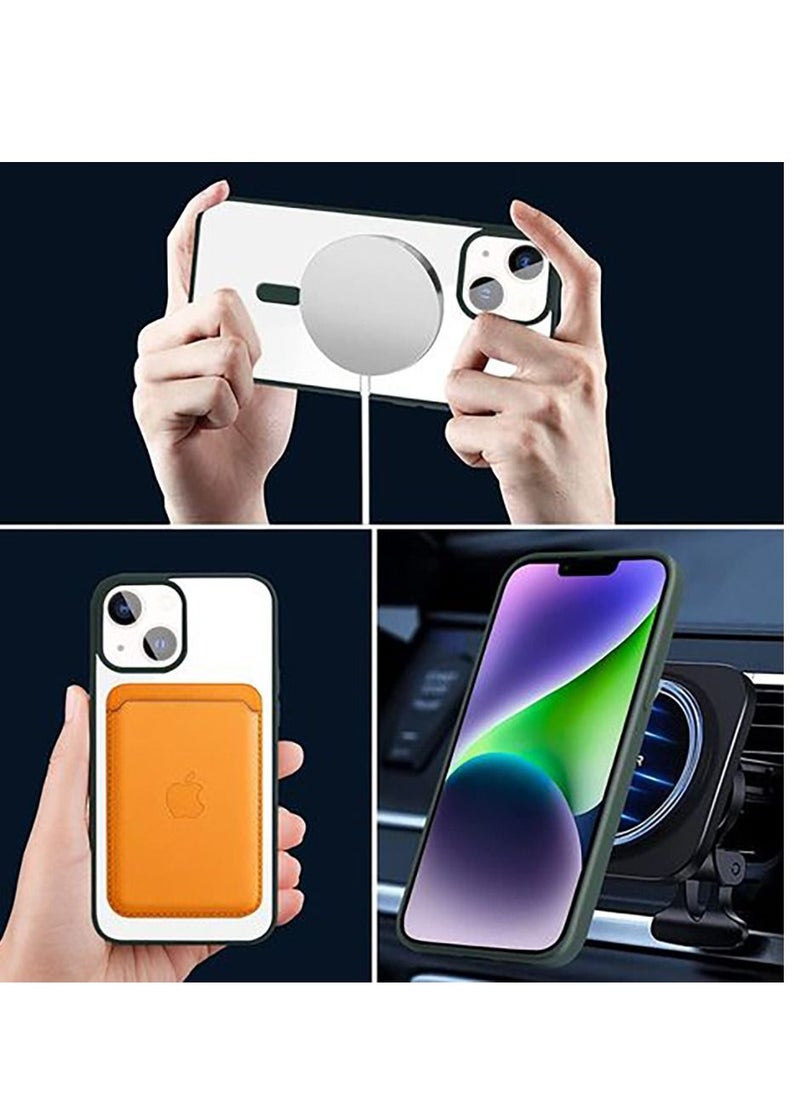 Generic - IPhone 14 (6.1 Inch) MagSafe Case With Colored Sides - Clear / Green - Image 1