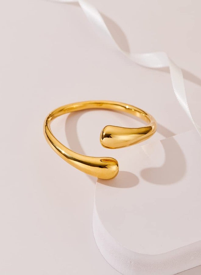 ليلي آند وايت سوار ليلي آند وايت مفتوح على شكل دمعة قابل للتعديل، سوار ذهبي، أساور عريضة مفتوحة للنساء - Image 5