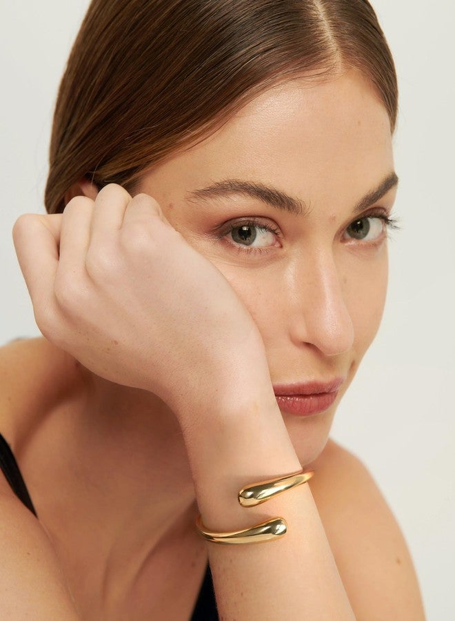 ليلي آند وايت سوار ليلي آند وايت مفتوح على شكل دمعة قابل للتعديل، سوار ذهبي، أساور عريضة مفتوحة للنساء - Image 3