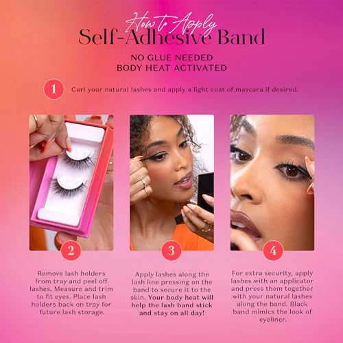 Lilly Lashes 3D Self Adhesive Eyelashes, No Lash Glue Needed, Body Heat Activated Press on Lashes, Reusable Self Adhesive Eyelashes Up to 5x, Easy to Apply & Remove (GoGetter) - Image 4