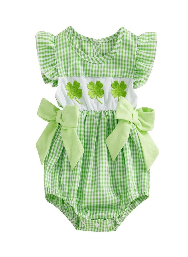 Socutebabe My First St Patricks Day Baby Girl Outfit Infant Plaid Bubble Romper Shamrock Embroidery Irish Day Spring Clothes (Green, 6-12 Months) - Image 1