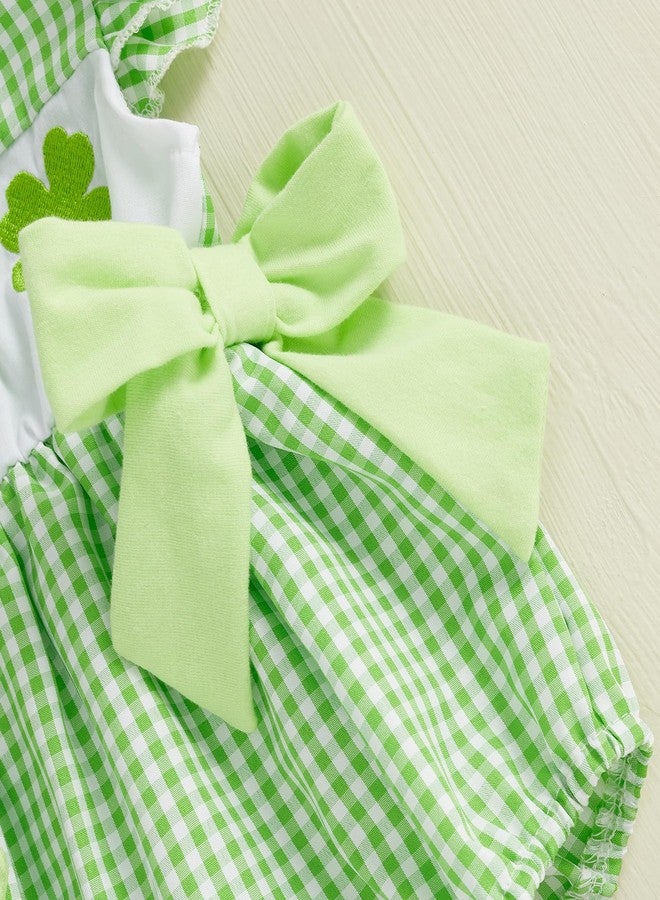 Socutebabe My First St Patricks Day Baby Girl Outfit Infant Plaid Bubble Romper Shamrock Embroidery Irish Day Spring Clothes (Green, 6-12 Months) - Image 5