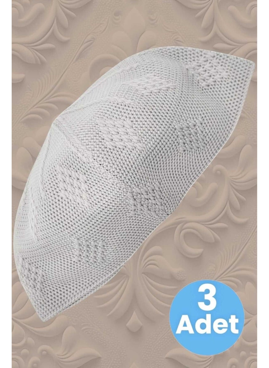 Hızırım 3-Piece Woven Knitted Patterned Skullcap Quality Prayer Cap  - Image 1