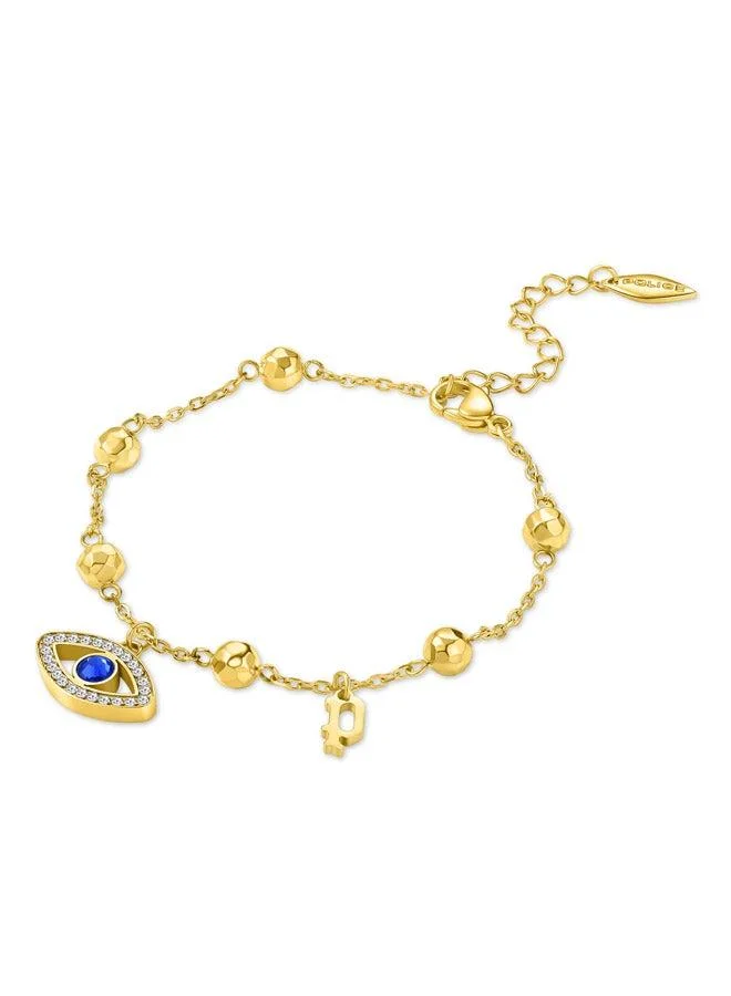 POLICE Eye Gold Plated Ladies Bracelet With Blue and White Crystals 170+35mm