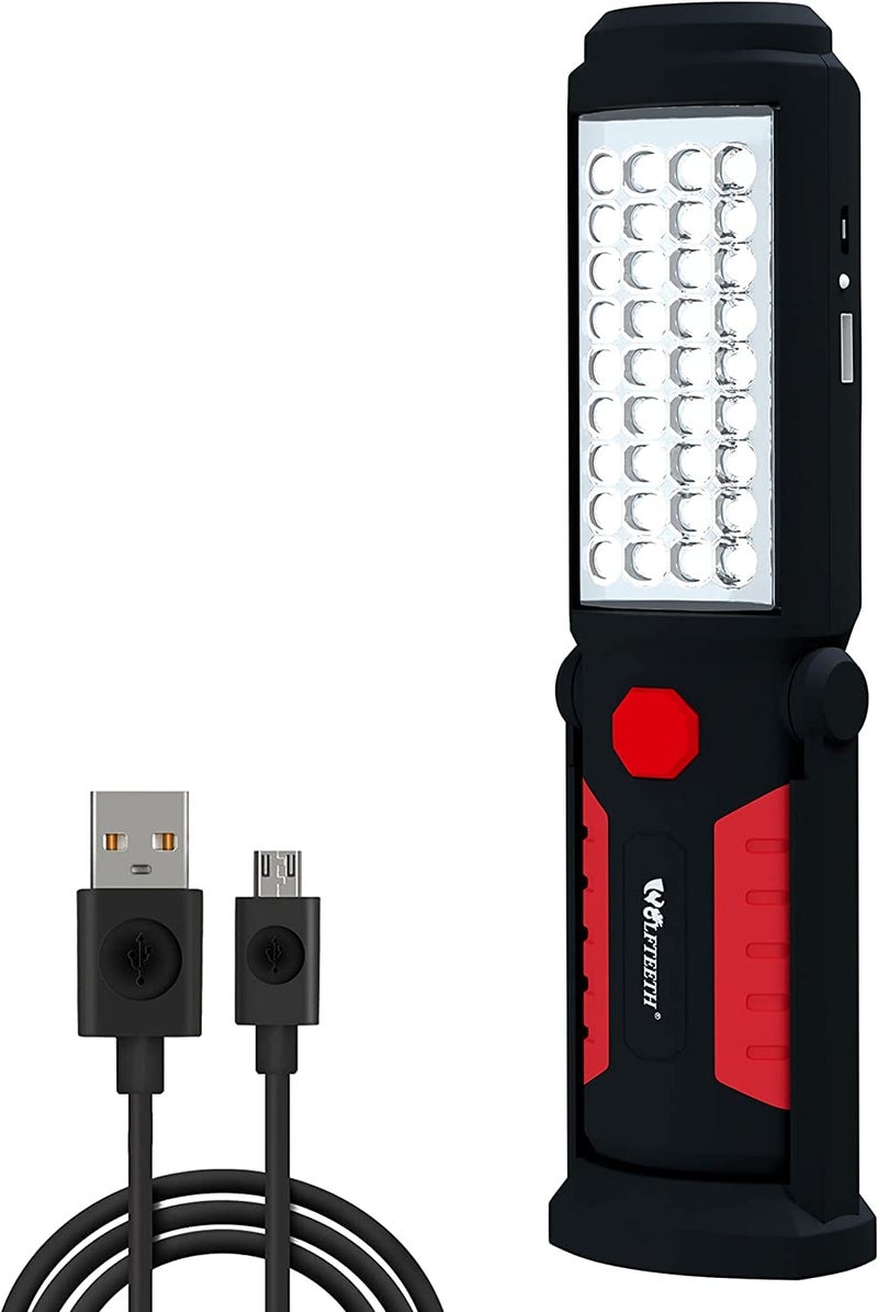 WOLFTEETH LED Rechargeable Torch Inspection Lamp COB Light with Magnet and 360 Degrees Rotatable Hook for Loft Garage Car - Image 1