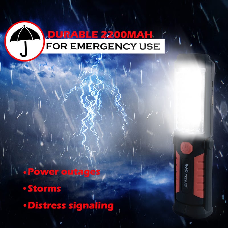 WOLFTEETH LED Rechargeable Torch Inspection Lamp COB Light with Magnet and 360 Degrees Rotatable Hook for Loft Garage Car - Image 2