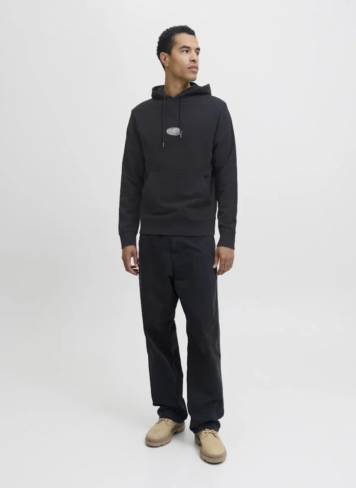 JACK & JONES Black Logo Pullover Hoodie for Men | Best Price UAE