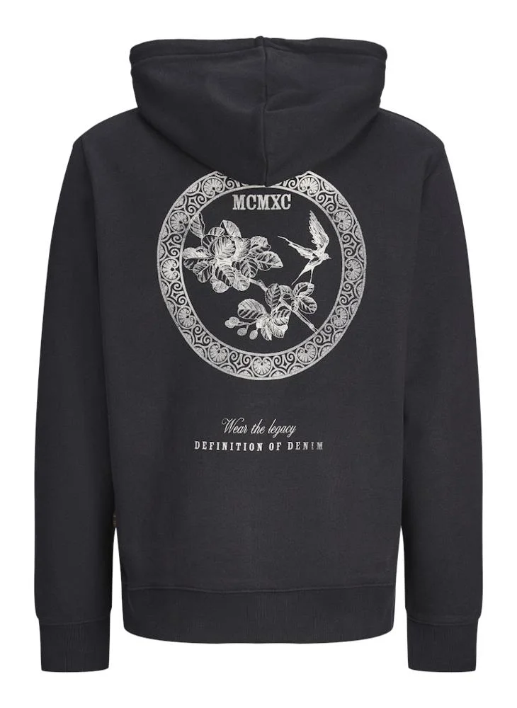 JACK & JONES Black Logo Pullover Hoodie for Men | Best Price UAE