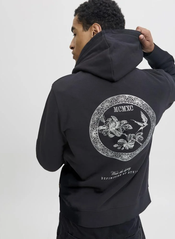 JACK & JONES Black Logo Pullover Hoodie for Men | Best Price UAE
