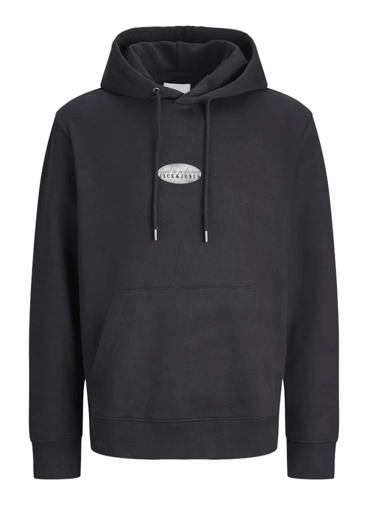 JACK & JONES Black Logo Pullover Hoodie for Men | Best Price UAE