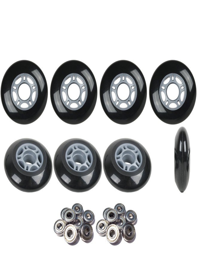 Player's Choice Inline Skate Wheels 76mm 82A Black Outdoor Roller Hockey 8 Pack -ABEC 9 Bearings - Image 1
