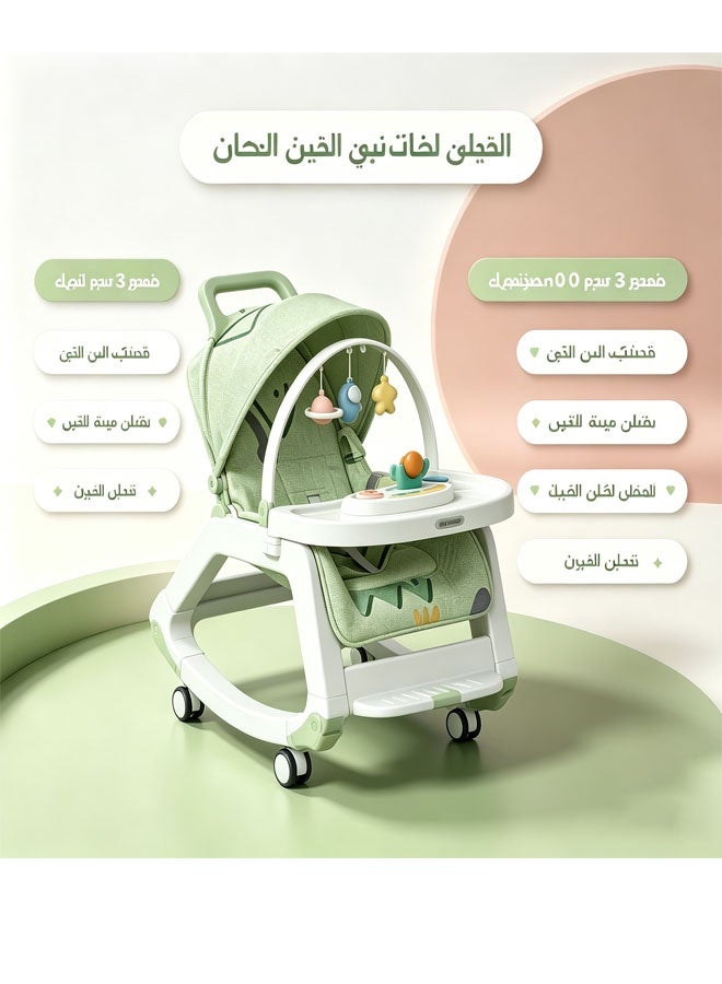 كيلا كرسي هزاز متعدد الوظائف 5 في 1 للأطفال، كرسي طعام محمول مع مظلة وألعاب معلقة وعجلات متحركة وصينية قابلة للإزالة، مقعد مهدئ للرضع - Image 4