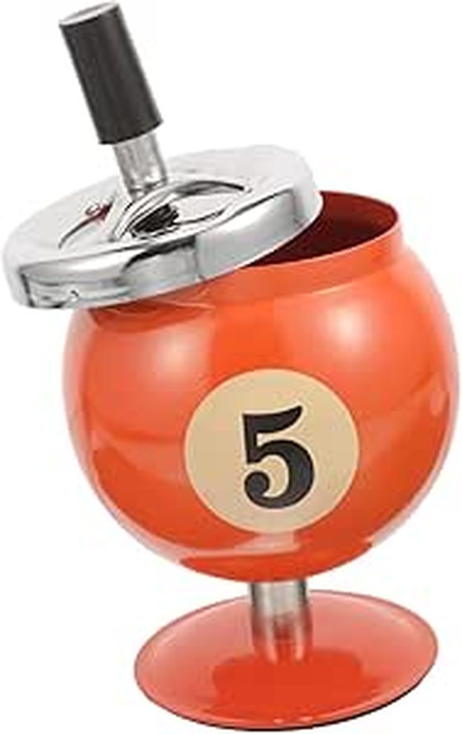 Iron Billiards Shaped Ashtray Small Windproof Automatic Extinguishing Cigarette Tray - Image 1