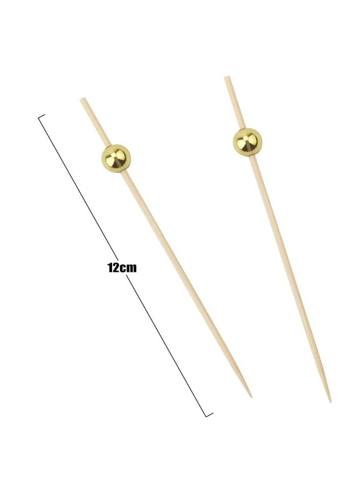 OASIS-TH 100 Pieces  4.7 Inches Gold Pearl Fruit Sticks,Handmade Cake snack Picks Sticks Wooden Toothpicks - Image 2
