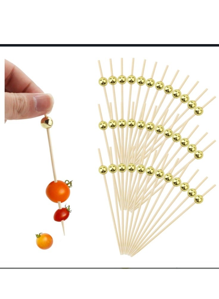 OASIS-TH 100 Pieces  4.7 Inches Gold Pearl Fruit Sticks,Handmade Cake snack Picks Sticks Wooden Toothpicks - Image 3