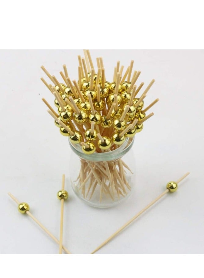 OASIS-TH 100 Pieces  4.7 Inches Gold Pearl Fruit Sticks,Handmade Cake snack Picks Sticks Wooden Toothpicks - Image 4