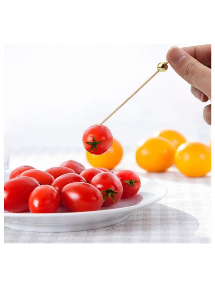 OASIS-TH 100 Pieces  4.7 Inches Gold Pearl Fruit Sticks,Handmade Cake snack Picks Sticks Wooden Toothpicks - Image 5