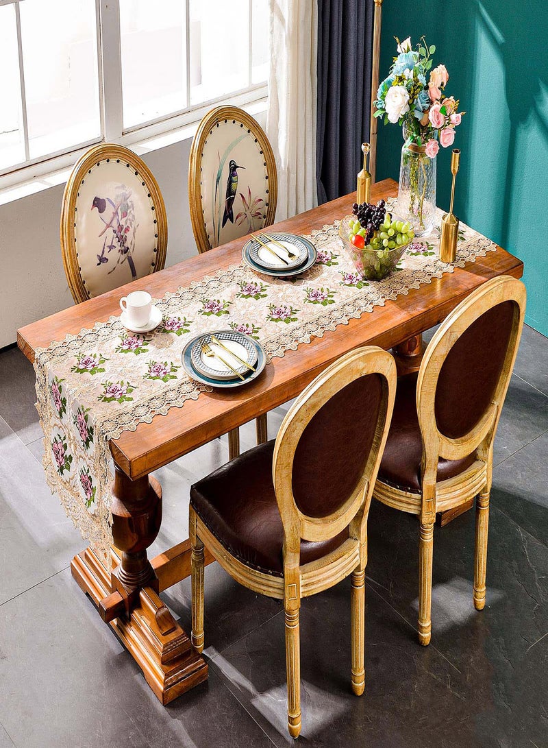 SYOSI Spring Lace Table Runner, Floral Embroidered Lace Runners for Tables, Waterproof Cross Stitch Coffee Table Rose Pattern for Rustic Farmhouse Dining Coffee Wedding Table Decorations (16x 72") - Image 3