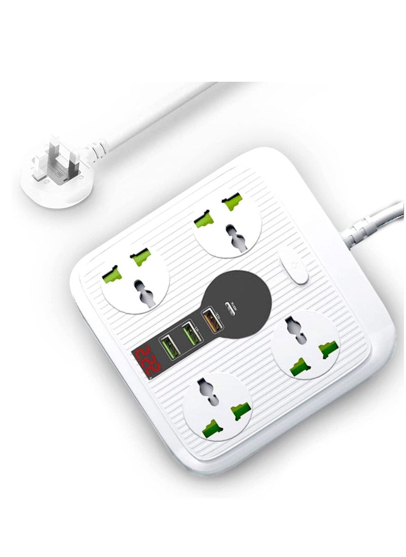 TYCOM - Power Strip Surge Protector with USB Extension Cord Flat Plug with Widely 4 AC Outlet and 3 USB 1 PD LED Small Desktop Station with 6 feet Power Cord Compact Socket for Travel Home and Office. - Image 1