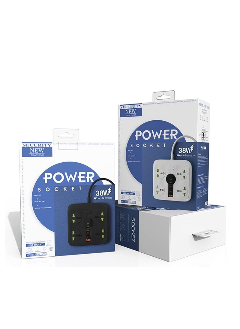 TYCOM - Power Strip Surge Protector with USB Extension Cord Flat Plug with Widely 4 AC Outlet and 3 USB 1 PD LED Small Desktop Station with 6 feet Power Cord Compact Socket for Travel Home and Office. - Image 1