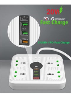 TYCOM Power Strip Surge Protector with USB Extension Cord Flat Plug with Widely 4 AC Outlet and 3 USB 1 PD LED Small Desktop Station with 6 feet Power Cord Compact Socket for Travel Home and Office.  - Image 3