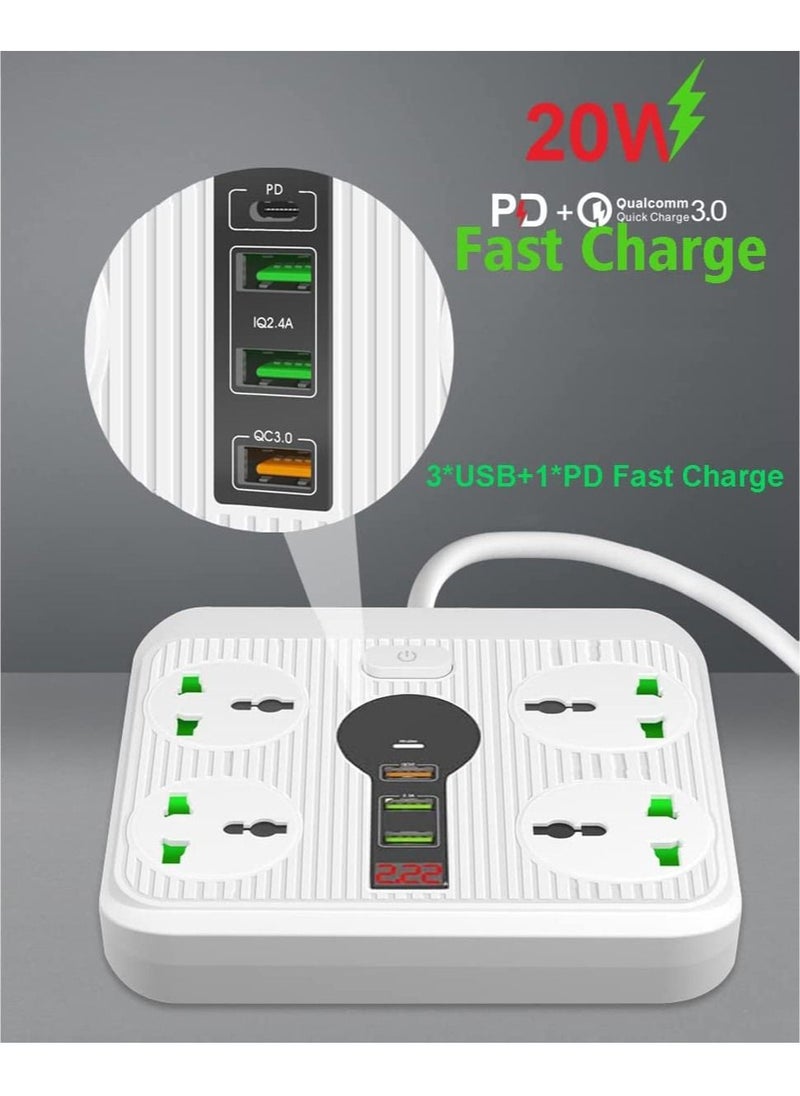 TYCOM - Power Strip Surge Protector with USB Extension Cord Flat Plug with Widely 4 AC Outlet and 3 USB 1 PD LED Small Desktop Station with 6 feet Power Cord Compact Socket for Travel Home and Office. - Image 1