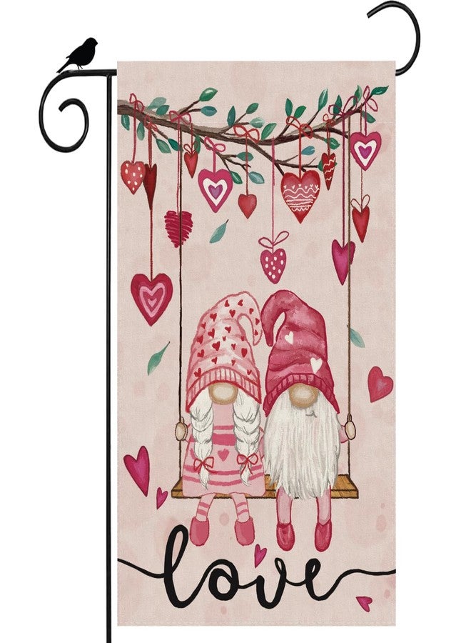 ZAEW Valentines Day Romantic Swing Gnome Love Hearts Garden Flag Yard Flag 12x18 Inch Double Sided Small Mini Yard Outdoor Outside Holiday Decoration - Image 1
