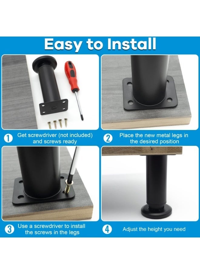 SHAOZHEN Upgraded Adjustable Metal Furniture Legs, Durable Cabinet Leg Accessories for Sofa/Bed/Desk/Sofa/Table/Chair/Dressing Table, 4-Piece Set Replacement Furniture Legs - Image 3