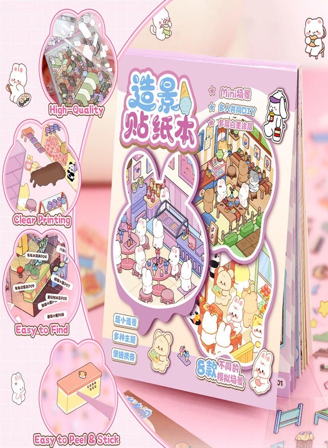 Nuesaurd 3D Sticker Scene Book 2 Packs Mini Scene Sticker Book with 16 Scenes 3D Scene Stickers for Adults Sticker Scenes Set for Creative Fun Miniature Scene Sticker Book for Travel Party Favors - Image 3