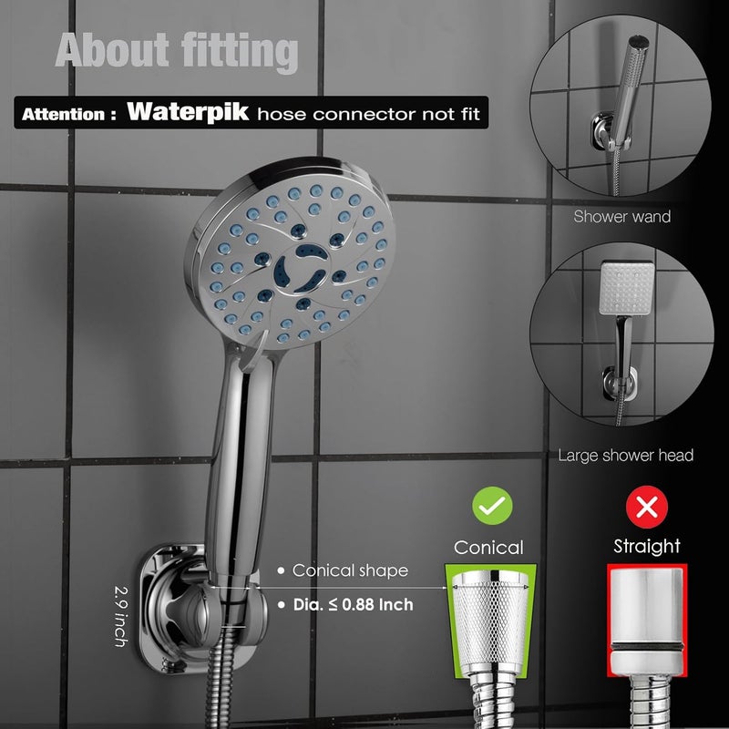 حامل رأس الدش المحمول - قابل للتعديل في 5 أوضاع - قابل للانزلاق للتثبيت - تثبيت لاصق مع خيار البراغي، حامل خرطوم الدش للجدار الحمام (كروم) - Image 5