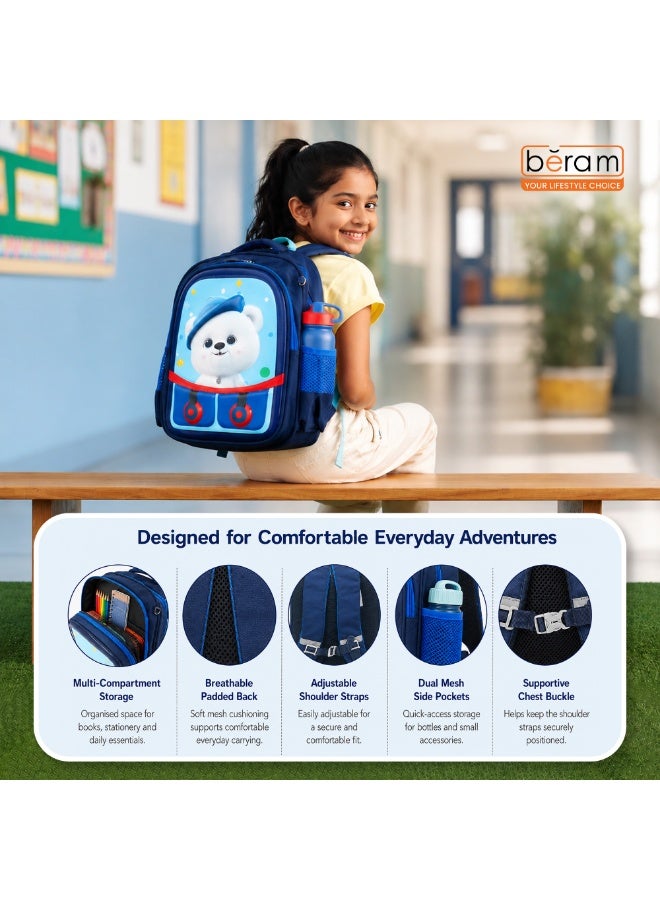 Blue buddy bear 14.5 Inch School Backpack Lightweight Water-Resistant Book bag with Multiple Compartments, Padded Shoulder Straps & Side Bottle Pocket, Durable Daily Travel Bag - Image 4