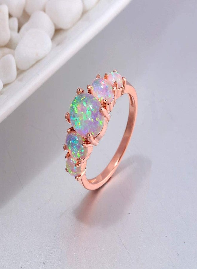 CiNily 14K Rose Gold Plated Pink Fire Opal Ring for Women October Birthstone Engagement Wedding Ring Size 7 - Image 2