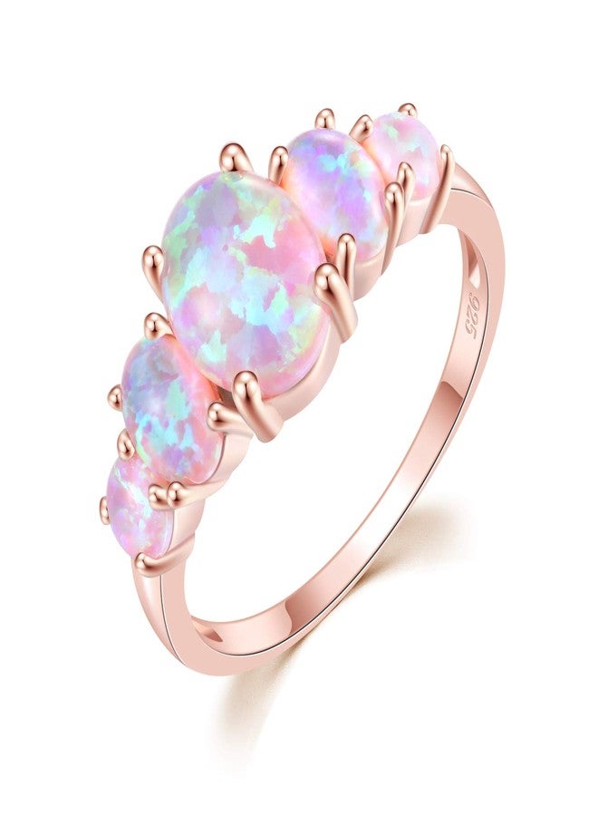 CiNily 14K Rose Gold Plated Pink Fire Opal Ring for Women October Birthstone Engagement Wedding Ring Size 7 - Image 1