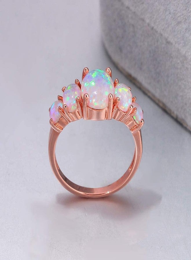 CiNily 14K Rose Gold Plated Pink Fire Opal Ring for Women October Birthstone Engagement Wedding Ring Size 7 - Image 3