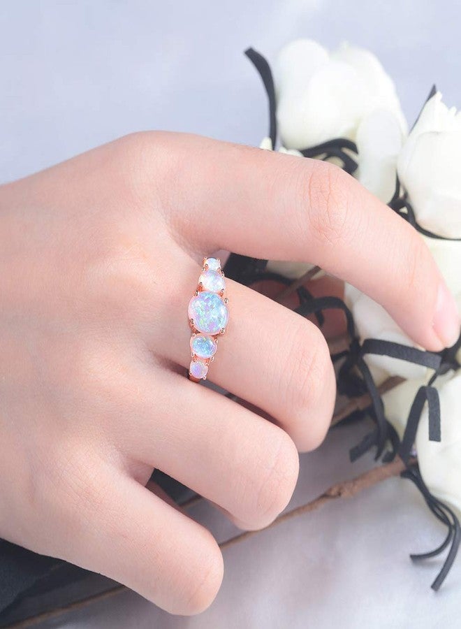 CiNily 14K Rose Gold Plated Pink Fire Opal Ring for Women October Birthstone Engagement Wedding Ring Size 7 - Image 4