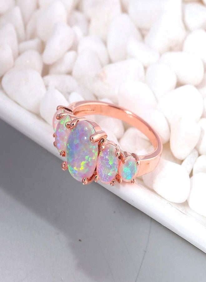 CiNily 14K Rose Gold Plated Pink Fire Opal Ring for Women October Birthstone Engagement Wedding Ring Size 7 - Image 5