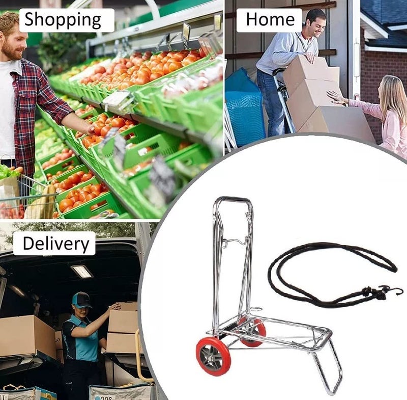4tens 2 Wheel Portable Luggage Hand Cart Trolley Heavy Duty Stainless Steel Folding Trolley Travel Handheld Luggage Trolley Carrier Cart Luggage Hand Cart Trolley for Home Office Shopping Supermarket Grocery Cart - Image 3