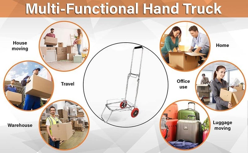 4tens 2 Wheel Portable Luggage Hand Cart Trolley Heavy Duty Stainless Steel Folding Trolley Travel Handheld Luggage Trolley Carrier Cart Luggage Hand Cart Trolley for Home Office Shopping Supermarket Grocery Cart - Image 5