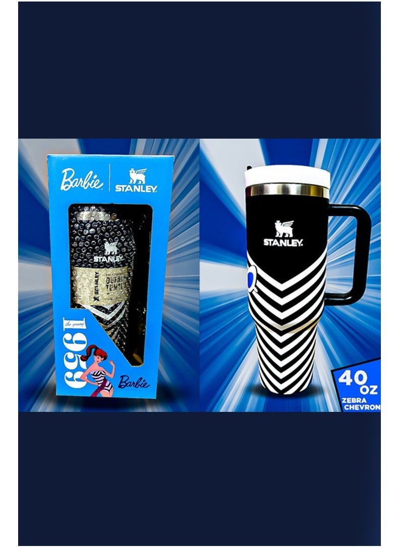 Stanley x Barbie 40oz Tumbler Limited Edition Stainless Steel Travel Mug with Reusable Straw BPA Free Eco Friendly and Dishwasher Safe Featuring Leakproof FlowState Lid and Double Wall Insulation Keeps Beverages Hot for 16 Hours and Cold for 24 Hours Slim Base Fits Most Car Cup Holders with Durable Ergonomic Handle for Convenient Use at Home Work Travel or On the Go
