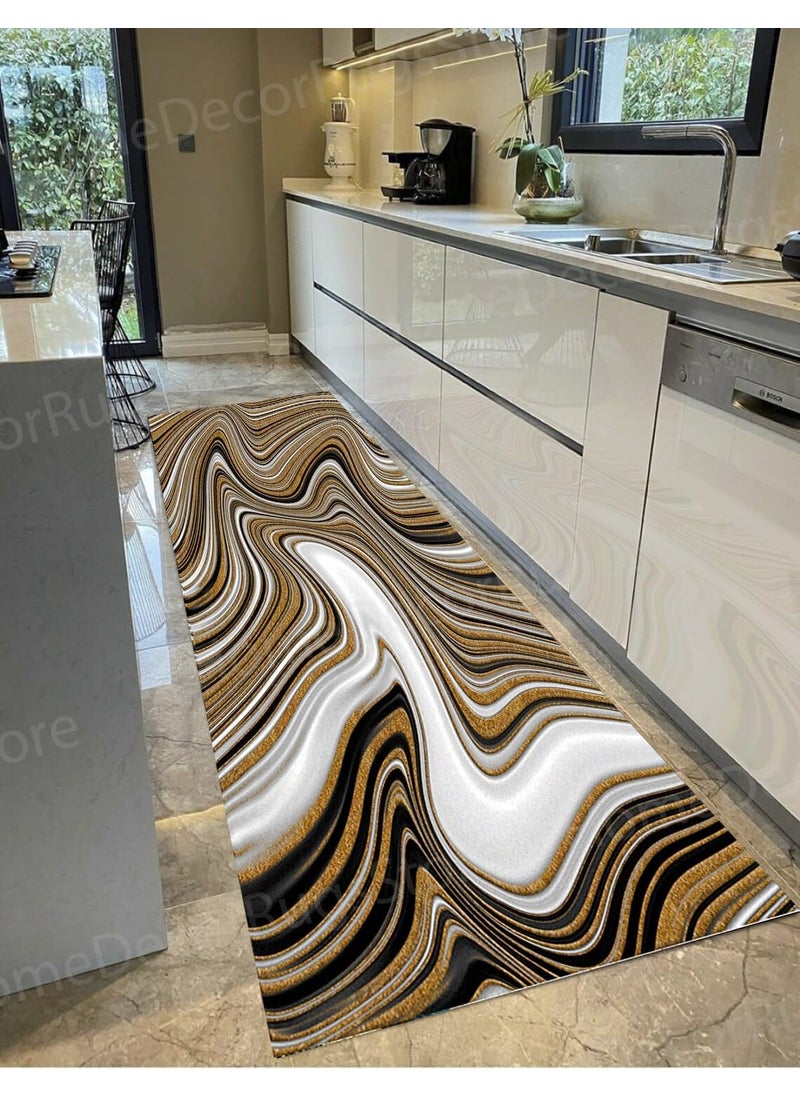 Jumix Jumix 2Piece Kitchen Runner Rug Set Cushioned AntiFatigue Mats for Kitchen Laundry and Office Ergonomic Comfort Foam Waterproof NonSlip Black Gold Marble Design M6  - Image 2