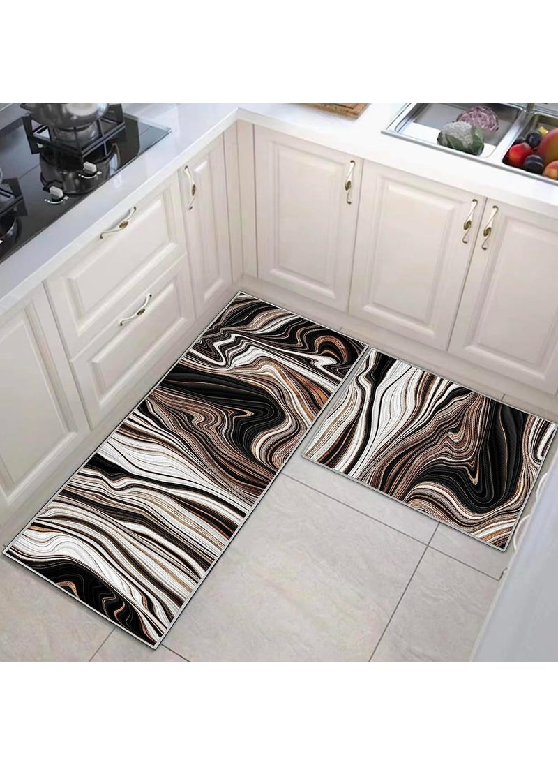 Jumix Jumix 2Piece Kitchen Runner Rug Set Cushioned AntiFatigue Mats for Kitchen Laundry and Office Ergonomic Comfort Foam Waterproof NonSlip Black Gold Marble Design M6  - Image 1