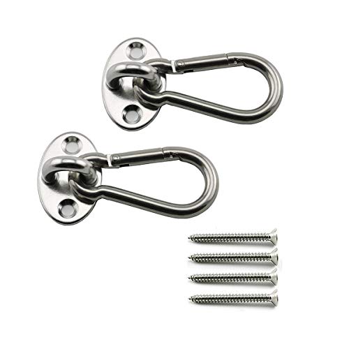 Lind Kitchen 2-Pack M6 Ceiling & Wall Mount Hanging Hardware Fitting Set 304 Stainless Steel Heavy Duty Oval Pad Eye Hook Plate + Snap Hook for Yoga Hammock Swing Marine Boat Accessories - Image 1