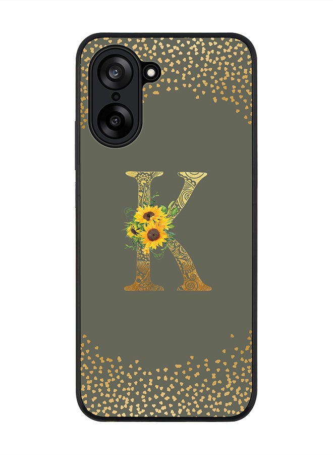 Stylizedd For OnePlus Nord CE5 / Ace 5 Racing Case,Slim fit Camera Protection, Shockproof Thin Phone cover  - Custom Floral Monogram - K  (Olive Green )
