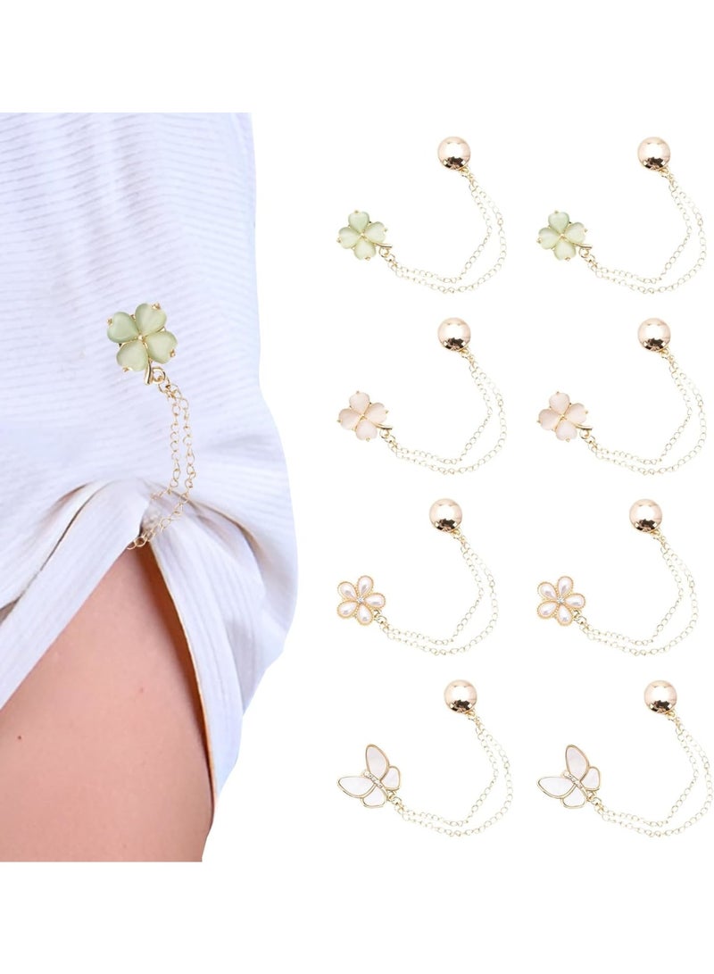 SYOSI Magnetic Clothing Clips, Multi-Function Shirt Clips with Decorative Chain for Women, Fabric Pins and Shortening Adjusters for Sleeves T-Shirt Hems Collars and Pants, 8 Pack Elegant Design - Image 1